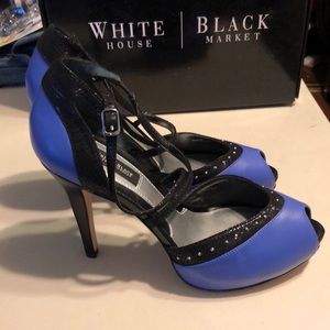 WHBM blue leather high heel platform size 8